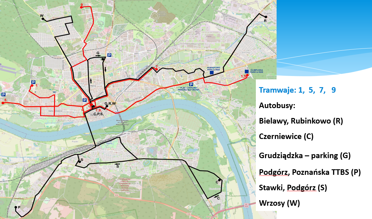 Mapa sylwestrowych linii komunikacji miejskiej